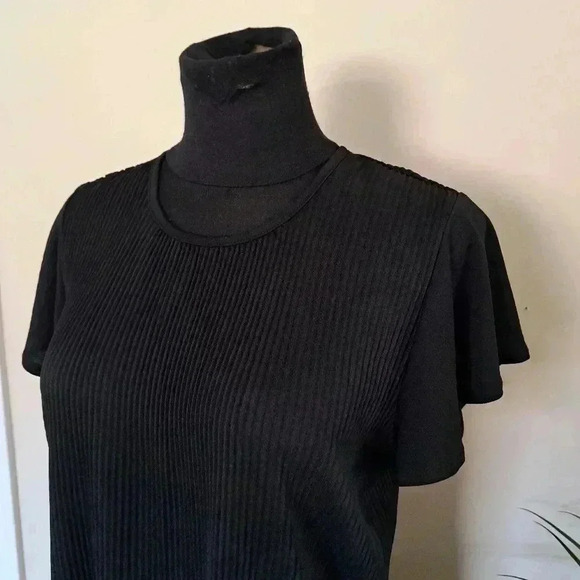 Philosophy Black Pleated Top Medium Lightweight Short Flutter Sleeve - Picture 8 of 15